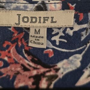 JODIFL Navy and Coral Floral Blouse